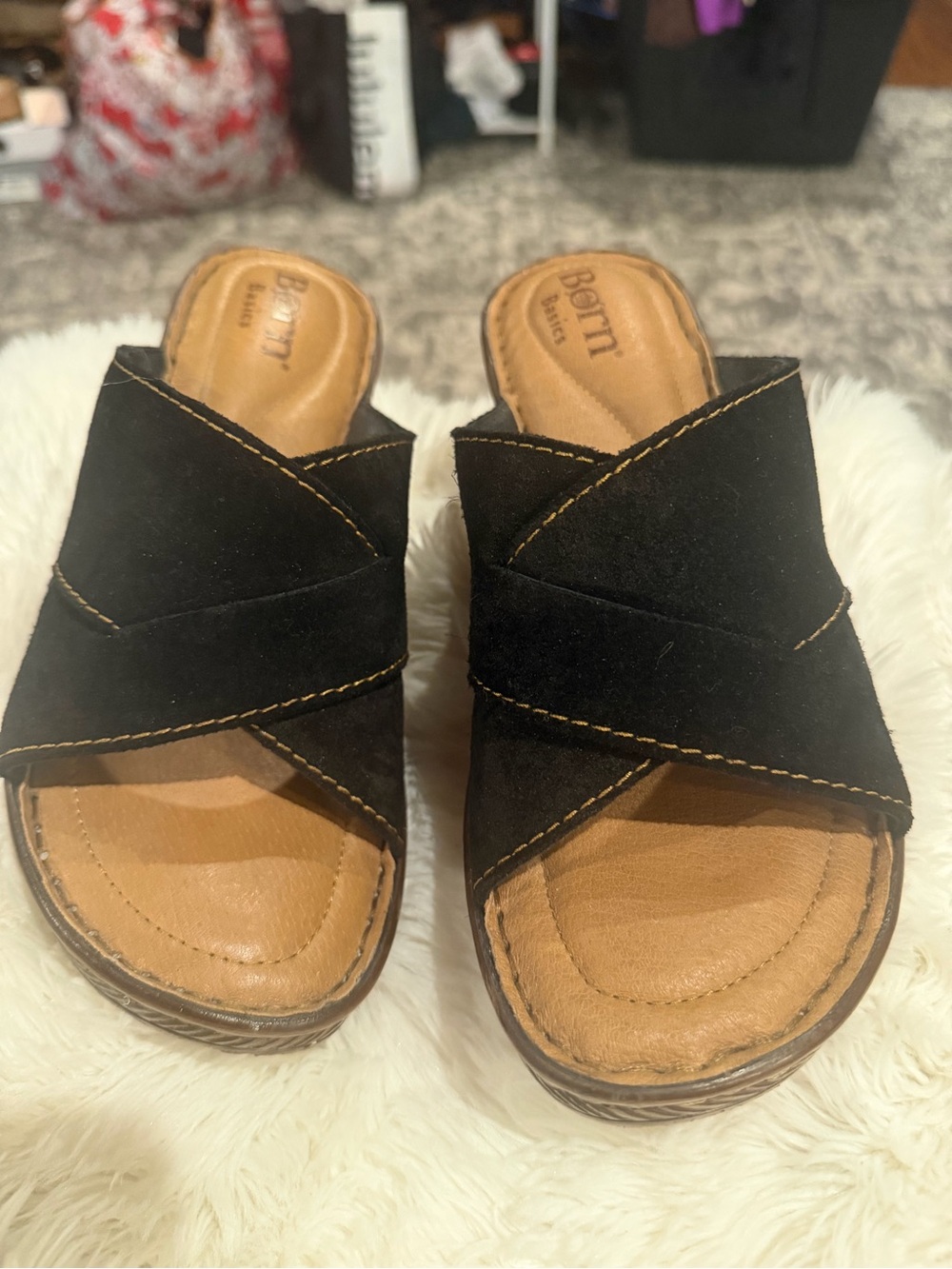 Born Black Suede Crisscross Slide Mules